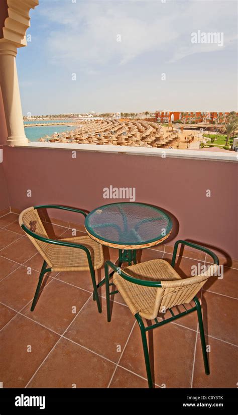 View over a large beach from hotel room balcony Stock Photo - Alamy