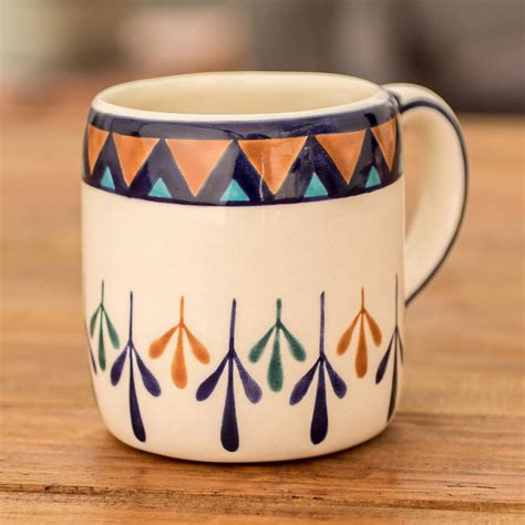 Ceramic Hand Painted Coffee Cup with Geometric Design - Antigua Breeze