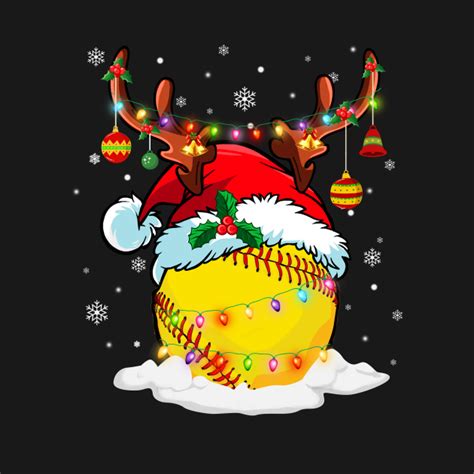 Reindeer Santa Hat Softball Christmas Lights Xmas - Softball - T-Shirt ...