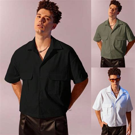 huilishi  mannered trending boxy shirt crop top  men  colors short