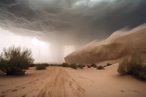 premium photo storm rolls  desert bringing sand  dust storms