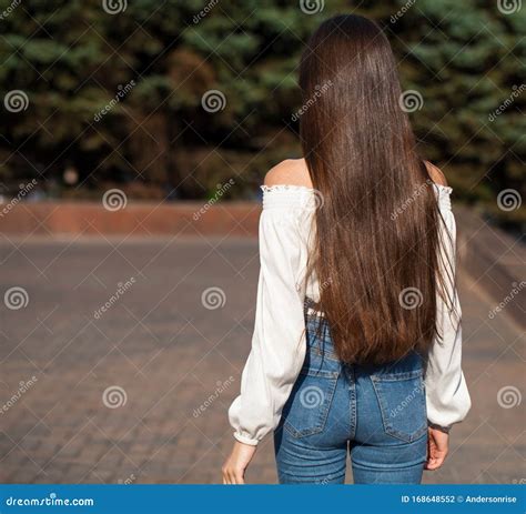 Back View Female Brunette Hair Stock Photo - Image of girl, fashion