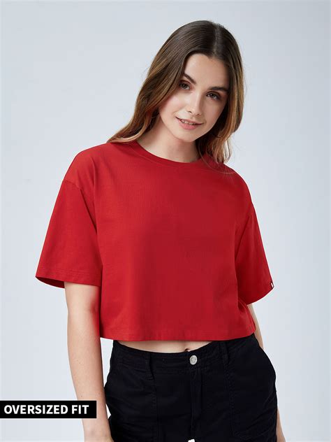 Buy Solids: Fiery Red Women's Oversized Crop Tops online at The Souled ...