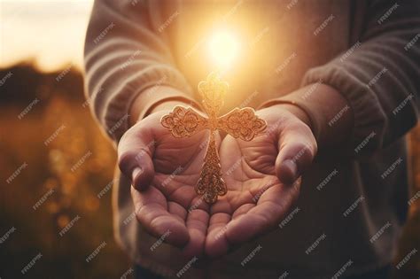 premium photo  man holding  cross   hands