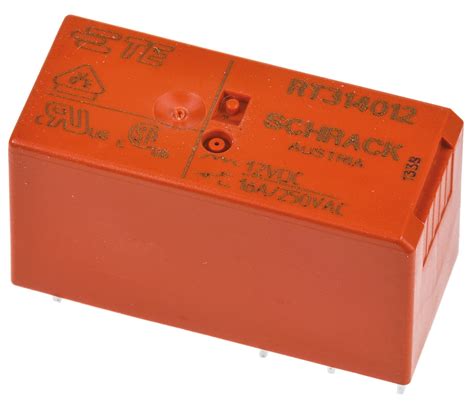 RT314012 | TE Connectivity PCB Mount Power Relay, 12V dc Coil, 16A ...