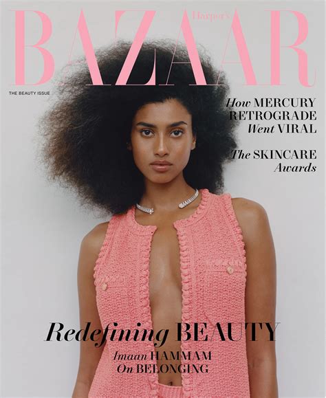 Imaan Hammam in Chanel on Harper’s Bazaar US May 2022 cover by Renell