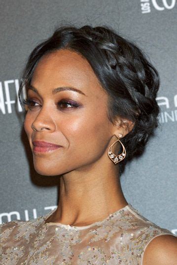 Zoe Saldana Halo Braid | Prom hairstyles updos, Tree braids hairstyles ...