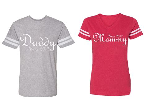Daddy Mommy Since 2017 Matching Couple Cotton Jerseys (Men Heather