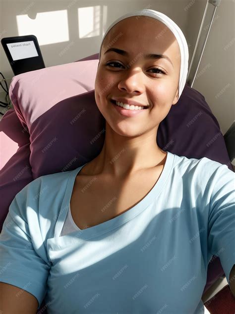 Premium AI Image | Positive beautiful woman in hospital bed taking