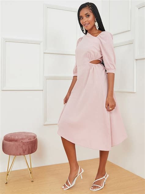 Premium Asymmetric Cut Out Midi Dress | Styli