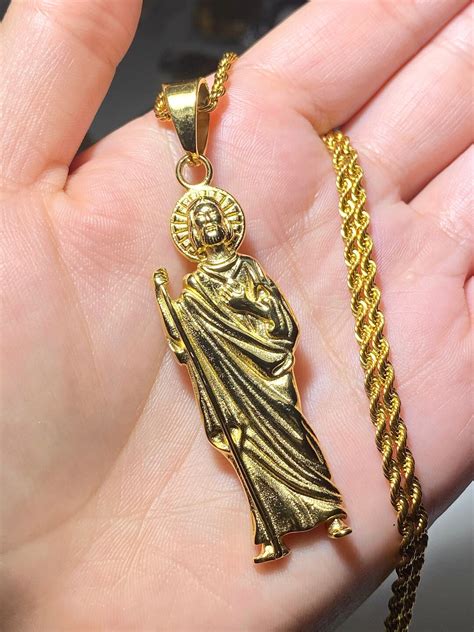 San Judas Tadeo Medallion Charm Men's 14k Gold 5X Layered Iced Saint ...