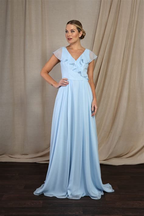 Lace Up Back Chiffon Frill Dress - Emma Bridals