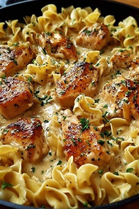 pan creamy garlic butter chicken  egg noodles