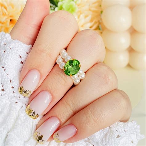 inel reglabil perle  cristal verde bijuterii femei zurieva