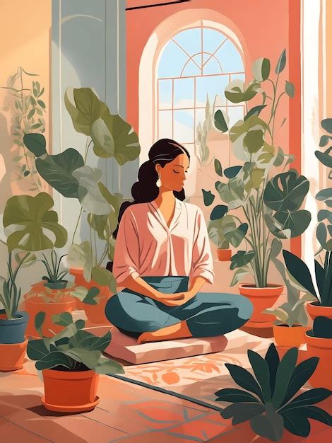 Premium AI Image | A flat illustration of a lady meditating