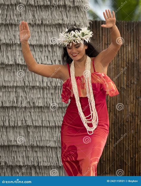 Aloha Festival. Attractive Young Woman in Traditional Dress Performs
