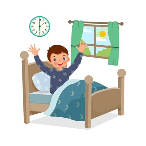 Cute little boy wakes up early in the morning stretching her body