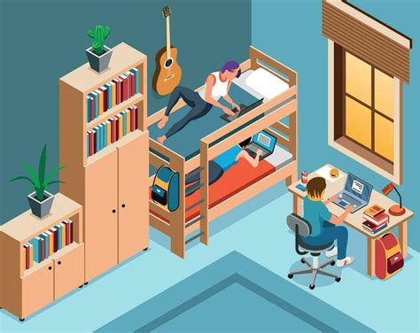 student dormitory isometric background  vector art  vecteezy