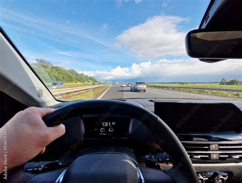 driver point  view  car interior  driving  car  highway
