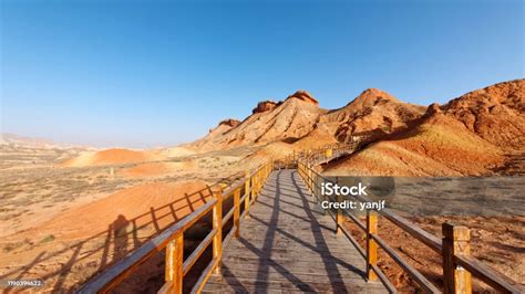 Amazing Scenery Of Rainbow Mountain And Blue Sky Background In Sunrise