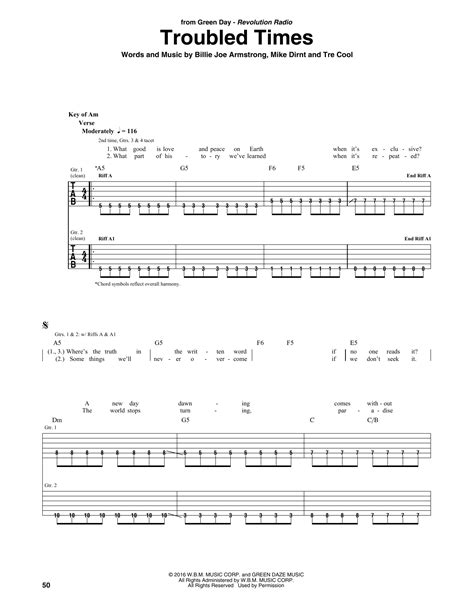 Green Day "Troubled Times" Sheet Music Notes, Chords | Guitar Tab Download Pop 178960 PDF