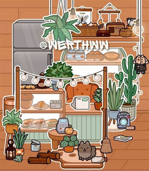 an illustration of a kitchen with plants and other things on the ...