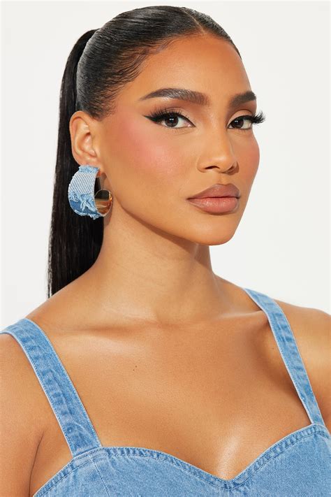 My Blue Jean Hoop Earrings - Denim | Fashion Nova