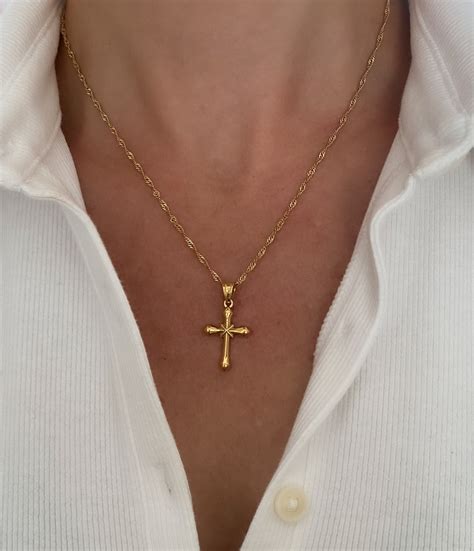 gold cross necklace gold necklace waterproof jewelry stainless steel