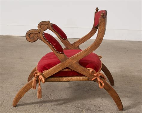 Regency Style Oak Camel Elephant Saddle Stool with Curule Legs For Sale