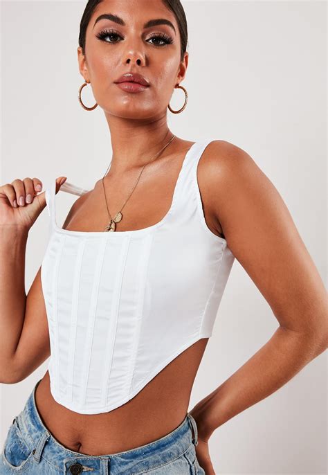White Satin Corset Top | Missguided | Corset top outfit, Top outfits ...