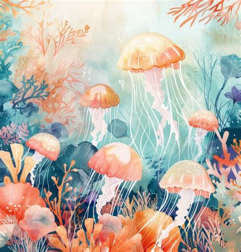 Nautical Ocean Jellyfish Art Print Free Stock Photo - Public Domain ...