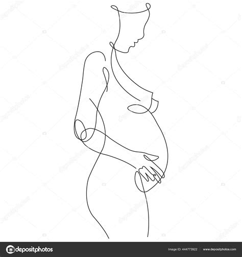 One Line Drawn Pregnant Nude Woman Minimalism Concept New Life Stock