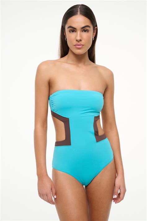 Haiku Teal & Chocolate One Piece Swimsuit with Cut-Outs - STAUD