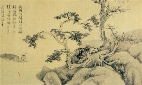 Wu Zhen (1280-1354), Pêcheurs, 1345, détail, encre sur papier ...