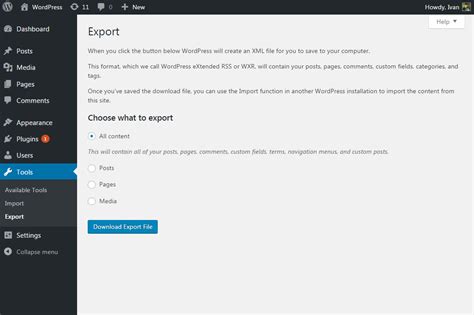 wordpress tools section