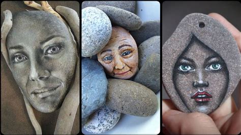 Stone face painting/3d presentation of rock/pebble art - YouTube