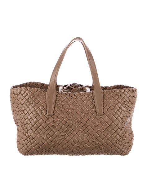 Falor Woven Leather Flower Handle Bag - Brown Handle Bags, Handbags - WFRAO20068 | The RealReal