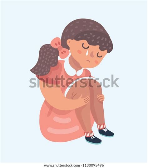 Vector Cartoon Illustration Little Sad Girl Stock Vector (Royalty Free ...