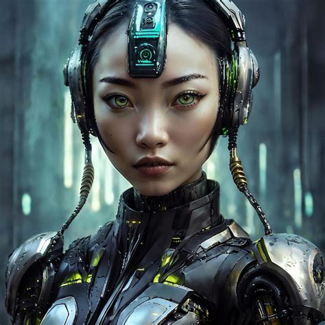 cyber girl   helmet  green elements   body premium ai