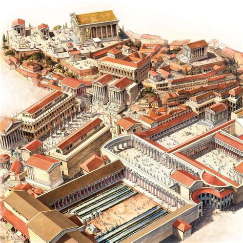 Reconstruction of the Roman Forum. It is a vast complex of baths ...