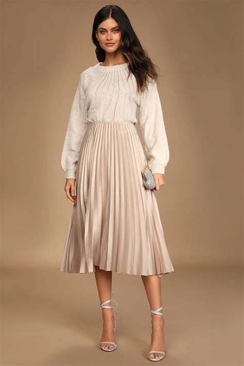 pleat  greet champagne pleated satin midi skirt midi skirt satin