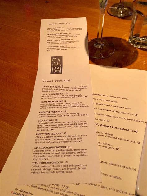 Menu at Sabai Cafe & Bar, Eugene