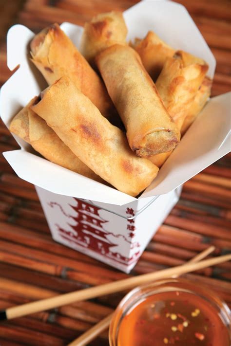 spring rolls  takeout container prepared food