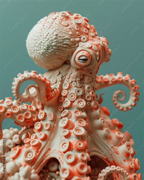 Craft a clay sculpture of a mischievous octopuss rear view camouflaging ...