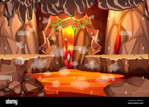 Infernal dark cave with lava scene Stock Vector Image & Art - Alamy