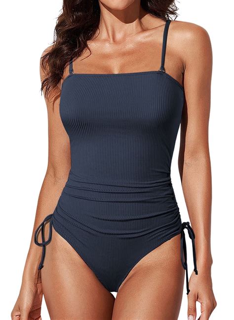 Eytino Women's One Piece Swimsuit, Square Neck, Padded, Tummy Control