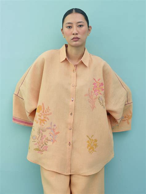 upgrade  iva apricot floral linen shirt manan