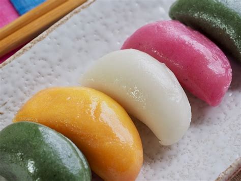 korean food songpyeon halfmoonshaped rice cake stock photo