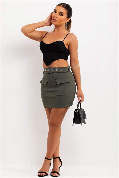 Women's Skorts With Cargo Pockets And Belt Khaki – Styledup.co.uk