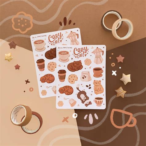 Cozy Cafe Sticker Sheet Aesthetic Coffee Stickers Cat - Etsy